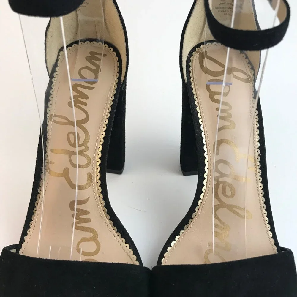 Sam Edelman Black Suede Open Toe Block Heel Sandals Size 9M